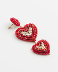 Red Beaded Heart Drop Earrings