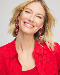 Red Beaded Heart Drop Earrings