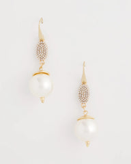 Faux Pearl and Pave Drop Earrings