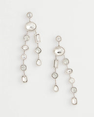 Bezel Set Linear Silvertone Earrings