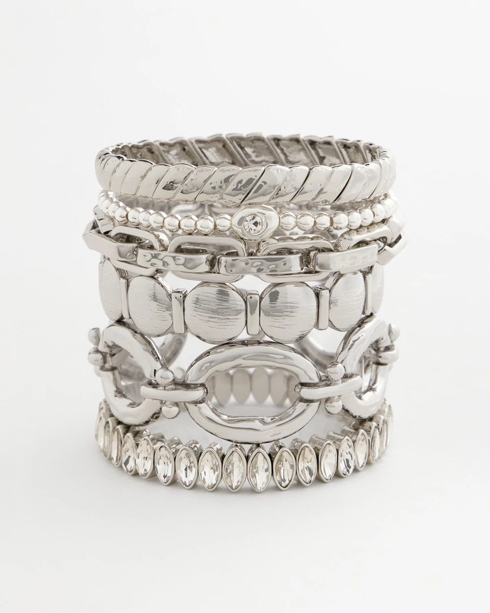 Silver Textured Circle Stretch Bracelet