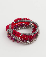Red Stretch Set of Five Beaded Bracelets