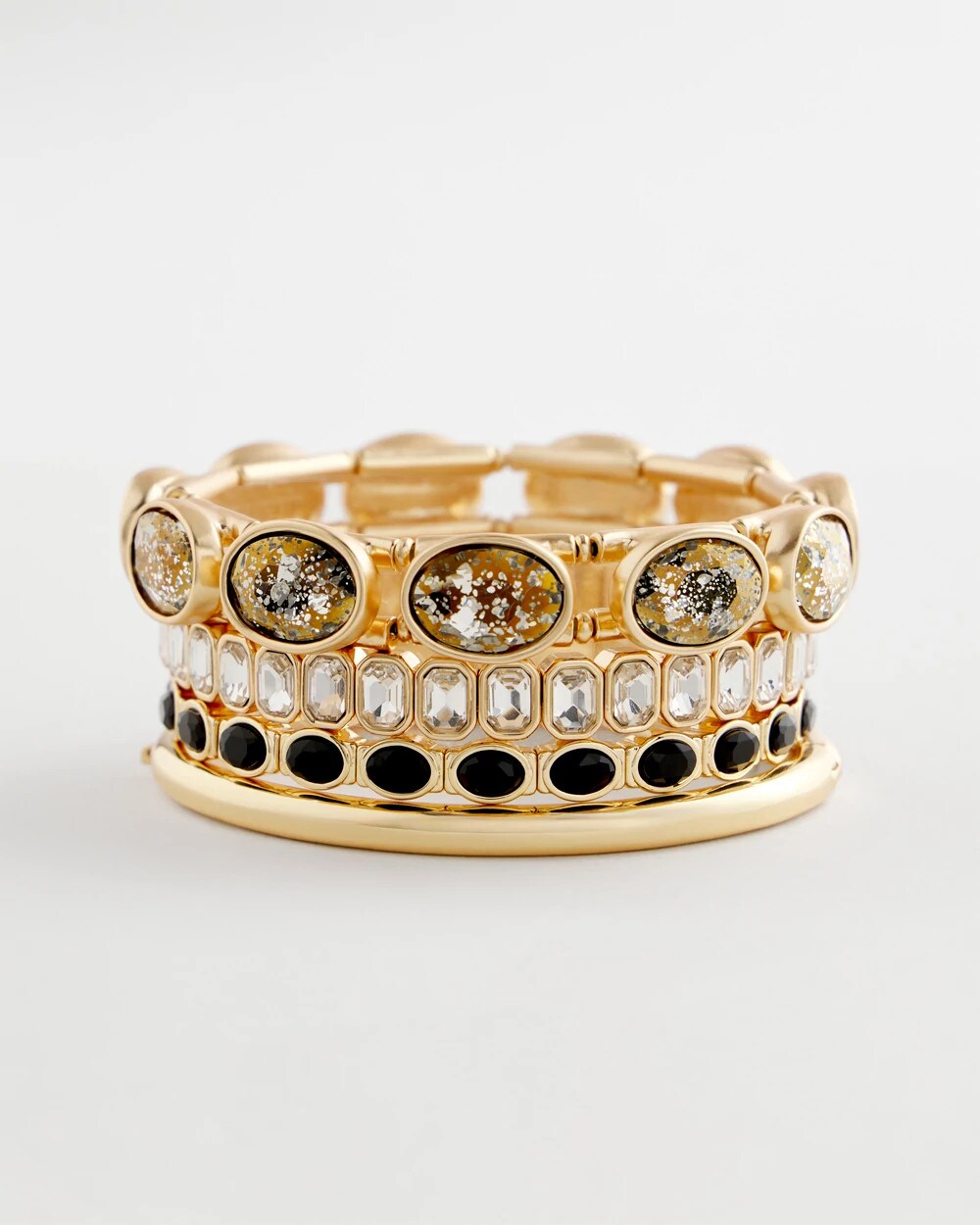 Small Black Faceted Gem Stretch Cuff Bracelet