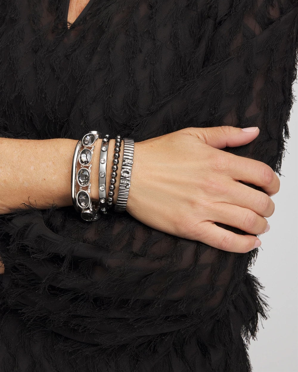 Hematite Rhinestone Tone Bangle