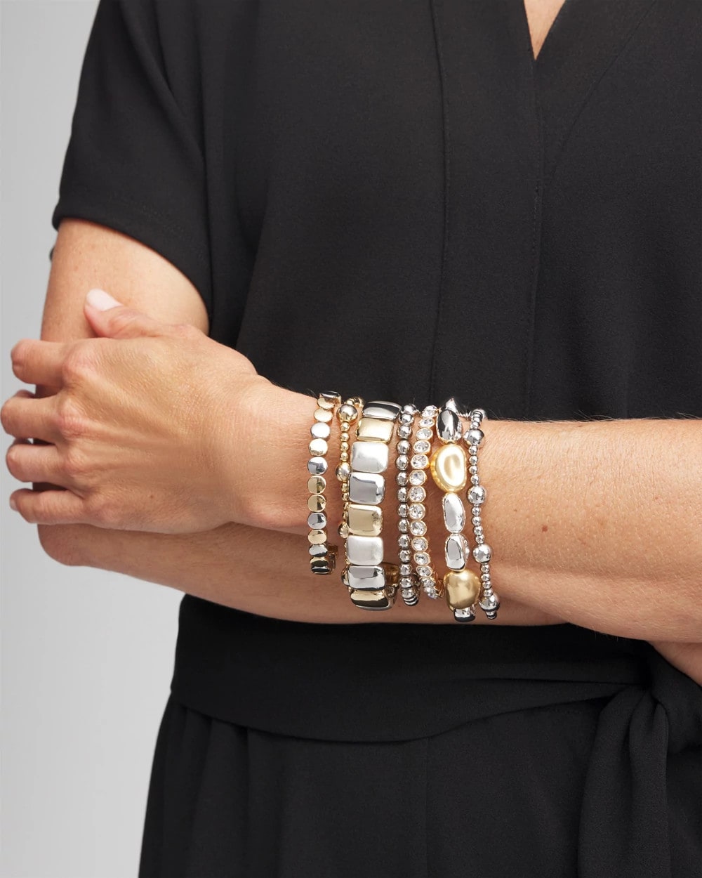 Gold & Silver Tone Beaded Stretch Bracelet
