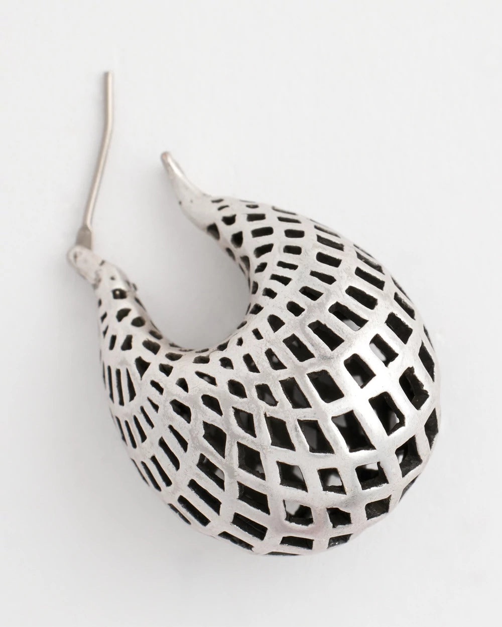 Silver Lattice Puff Hoop Earrings