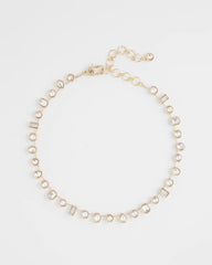 Bezel Set Short Goldtone Necklace