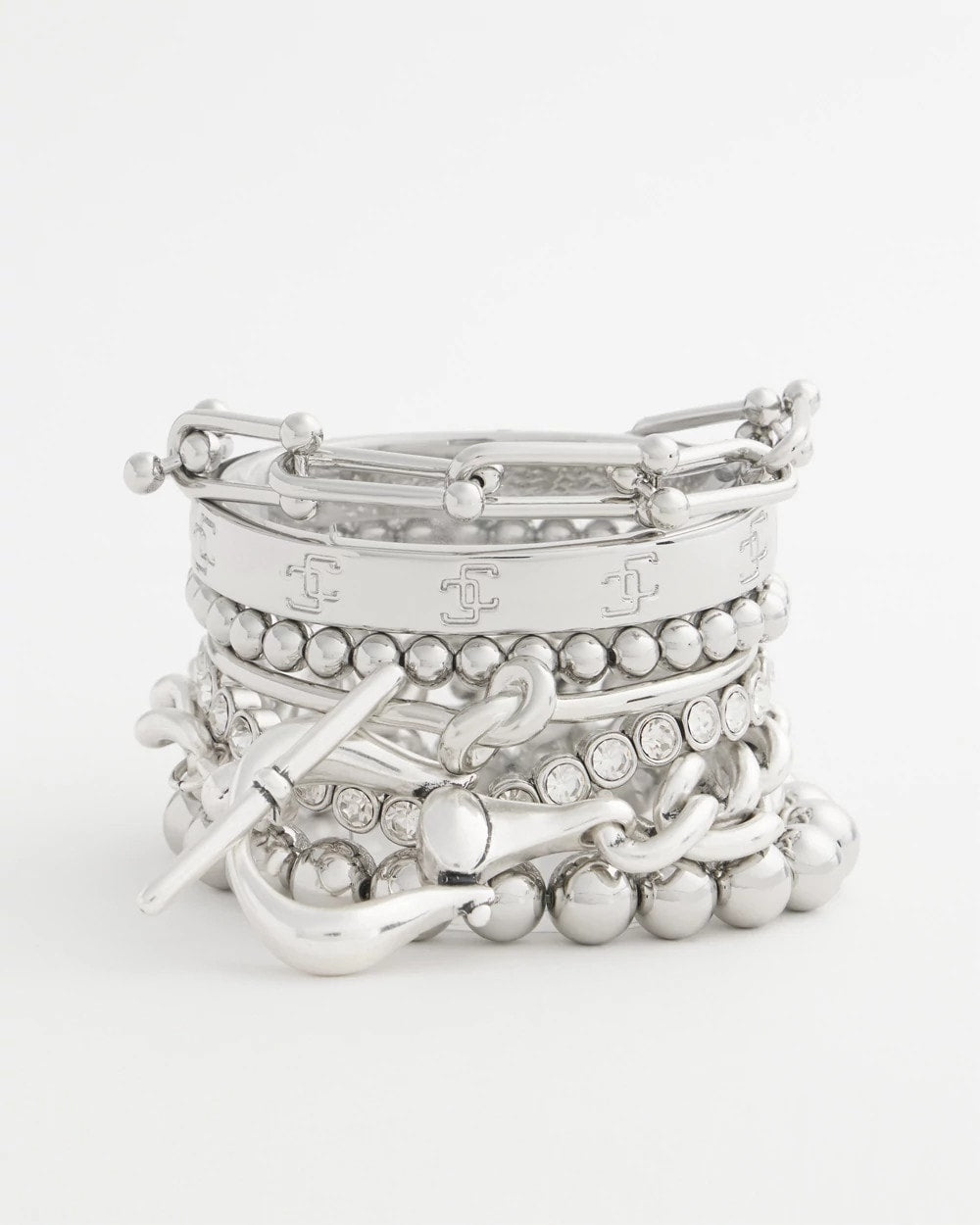 Small Beaded Silver Tone Stretch Bracelet
