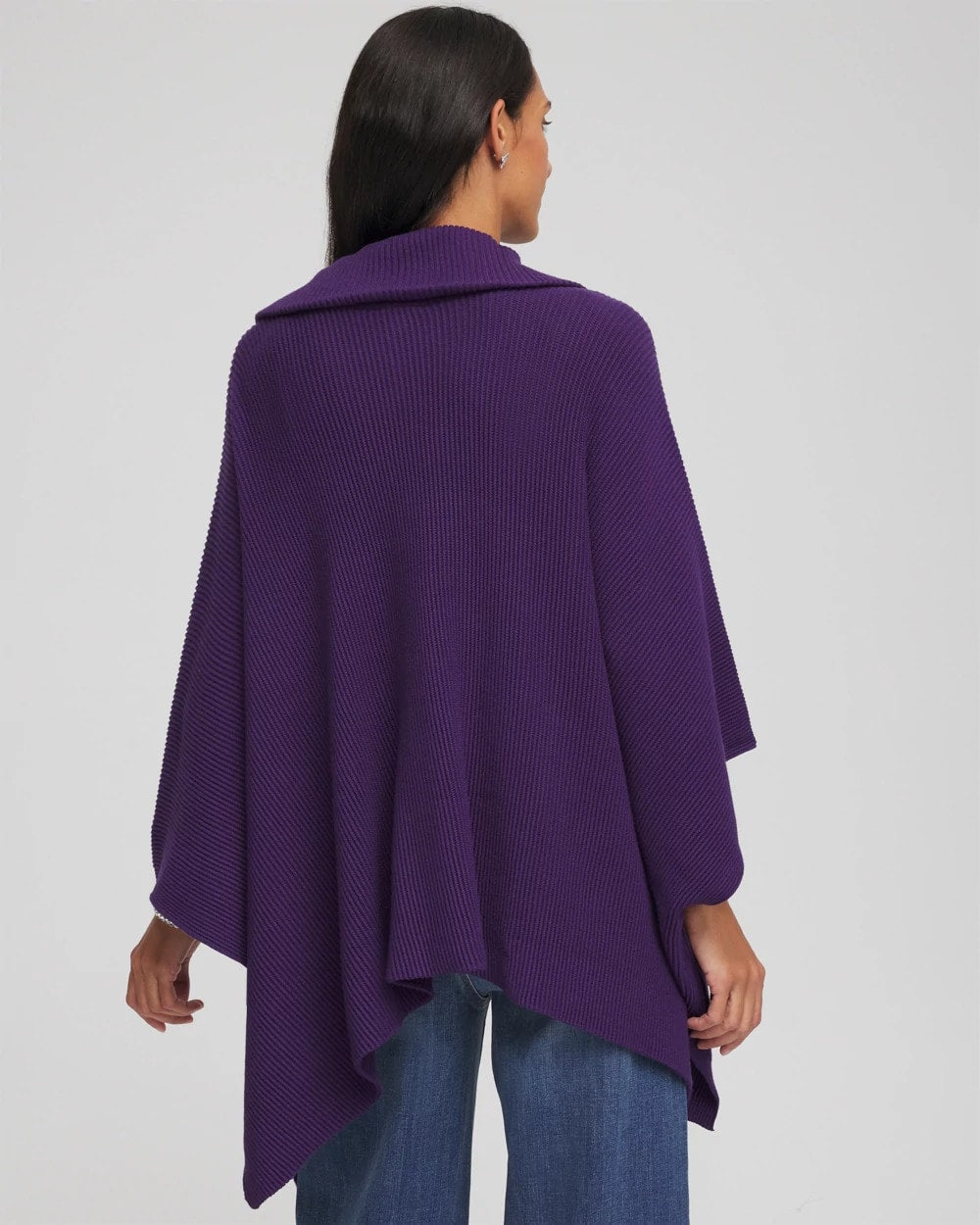 Rhinestone Zip-Collar Sweater Poncho