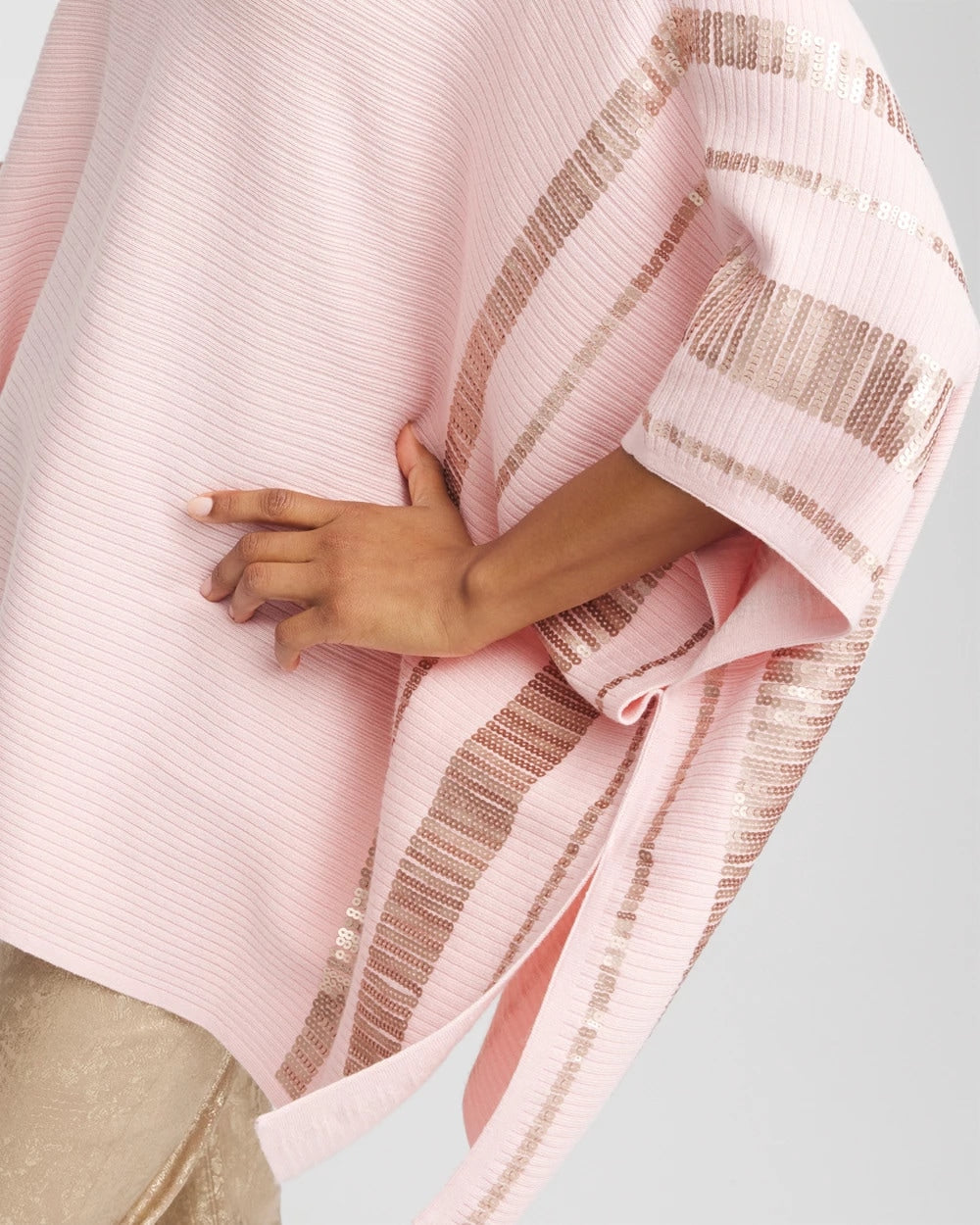 Sequin Striped Sweater Poncho