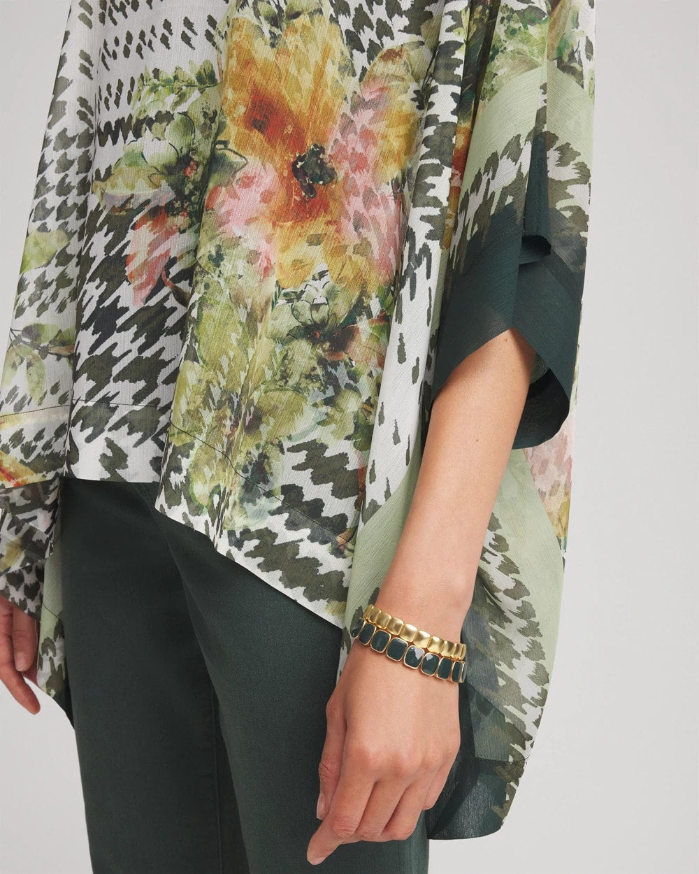 Printed Crinkle-Chiffon Pullover Poncho