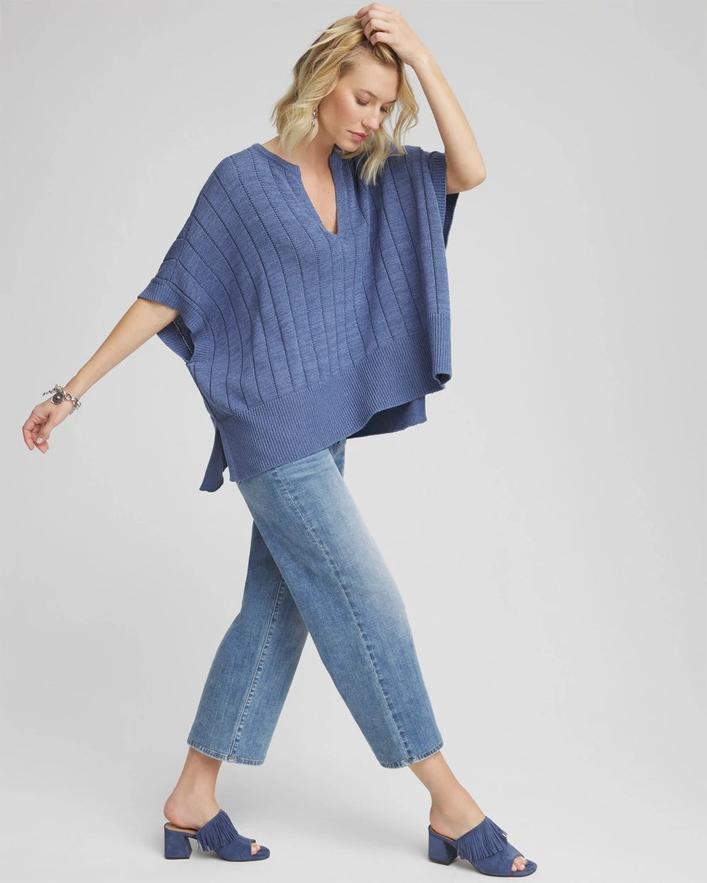 Open-Knit Splitneck Poncho
