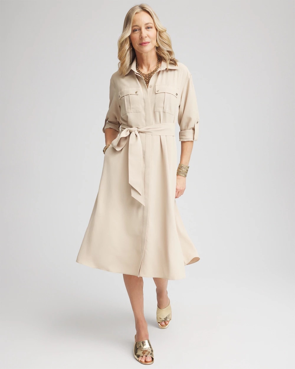 Twill Belted Midi Shirtdress