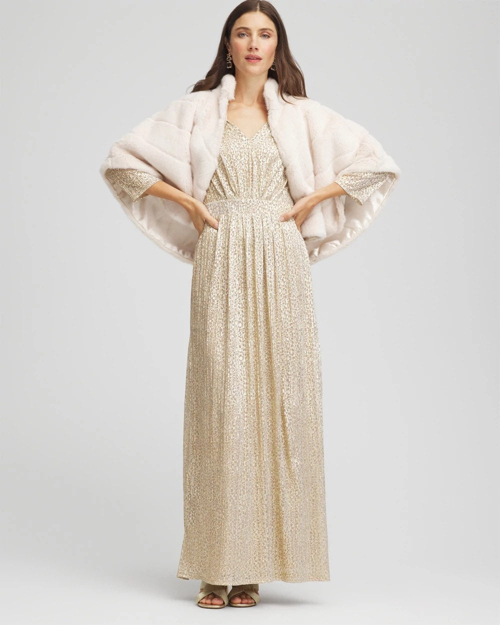 Petite Metallic Knit Pleated Maxi Dress