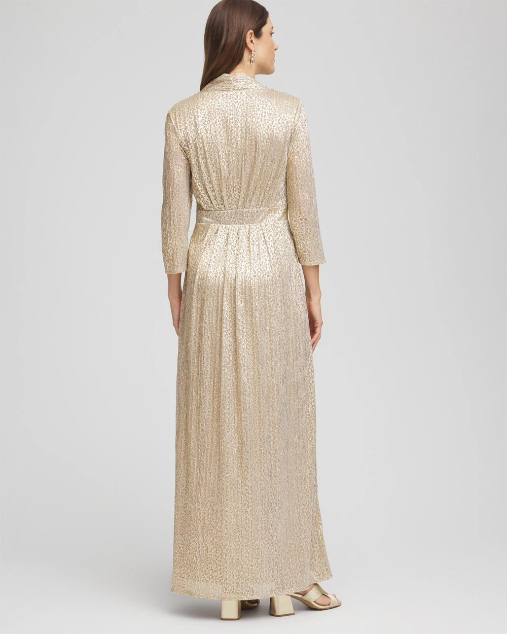 Petite Metallic Knit Pleated Maxi Dress