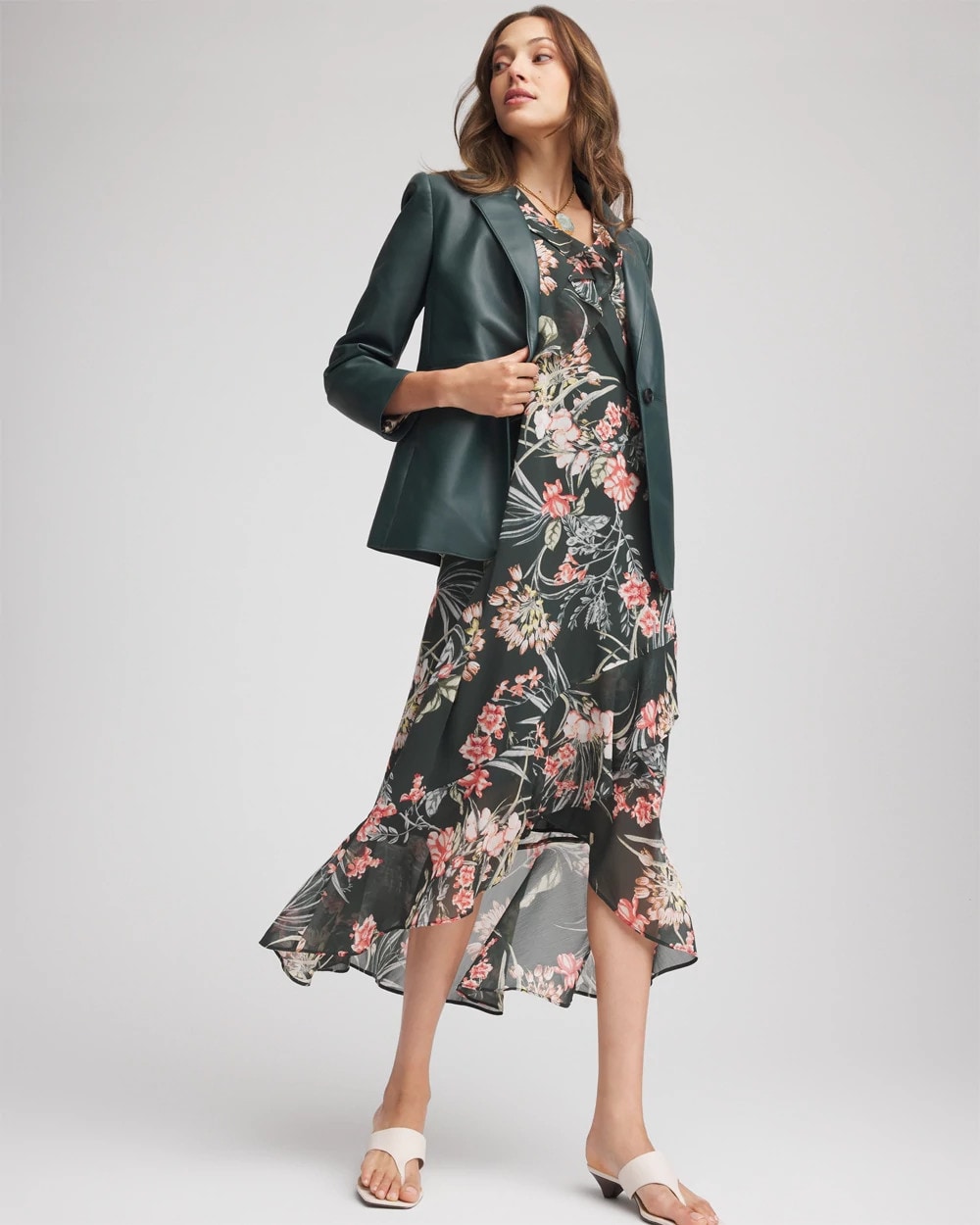 Petite Floral Ruffle-Trim Chiffon Dress