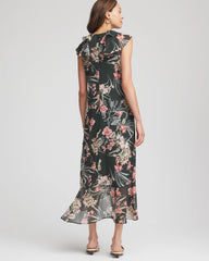 Petite Floral Ruffle-Trim Chiffon Dress