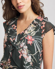 Petite Floral Ruffle-Trim Chiffon Dress