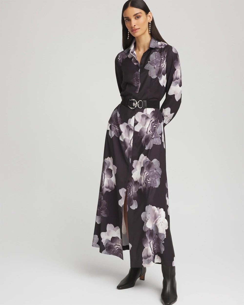 Petite Floral Print Maxi Shirt Dress