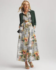 Petite Artisanal Floral Print Maxi Shirtdress