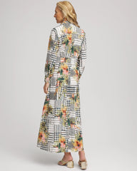 Petite Artisanal Floral Print Maxi Shirtdress