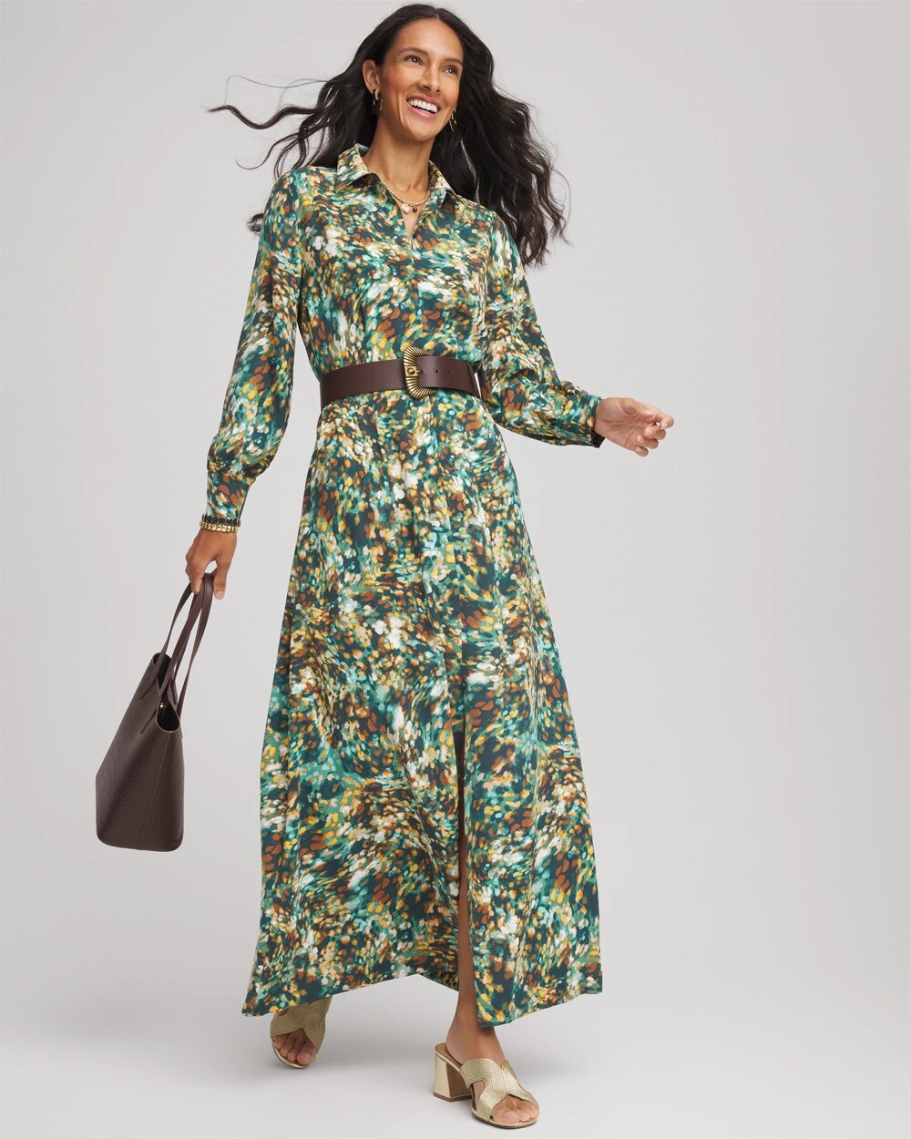 Petite Printed Long-Sleeved Shirtdress
