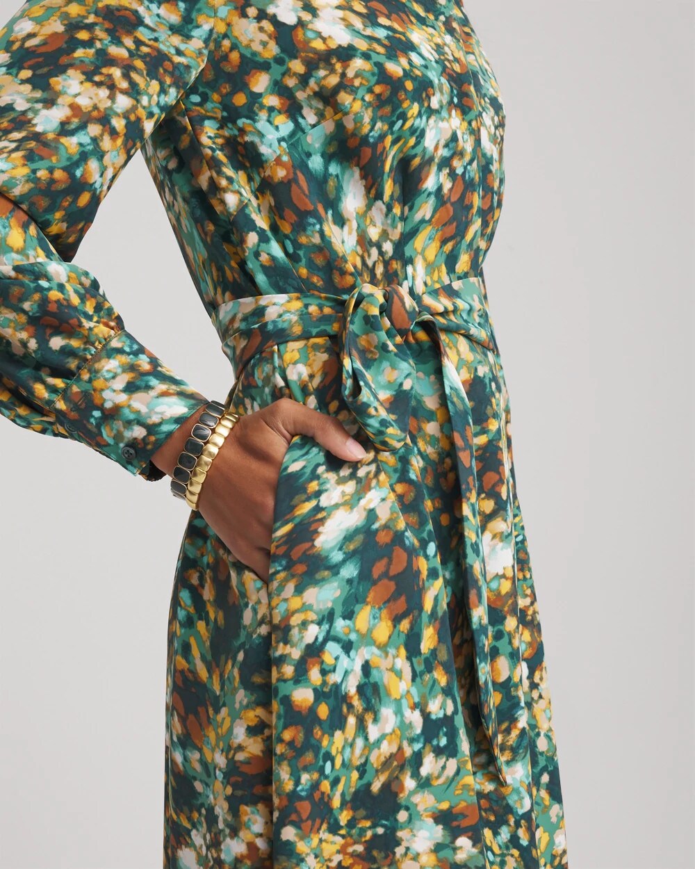 Petite Printed Long-Sleeved Shirtdress