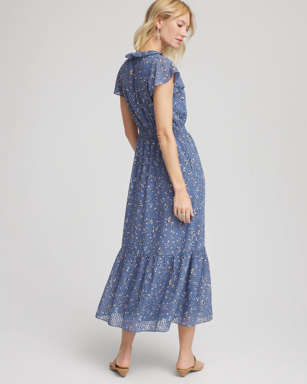 Petite Textured Ruffled-Placket Maxi Dress