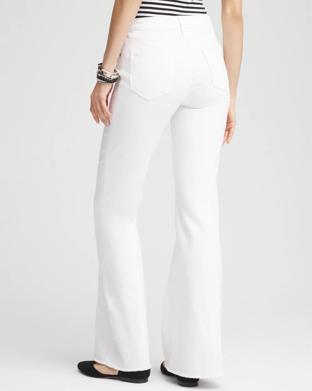 Petite Girlfriend No Stain Frayed Flared Jeans