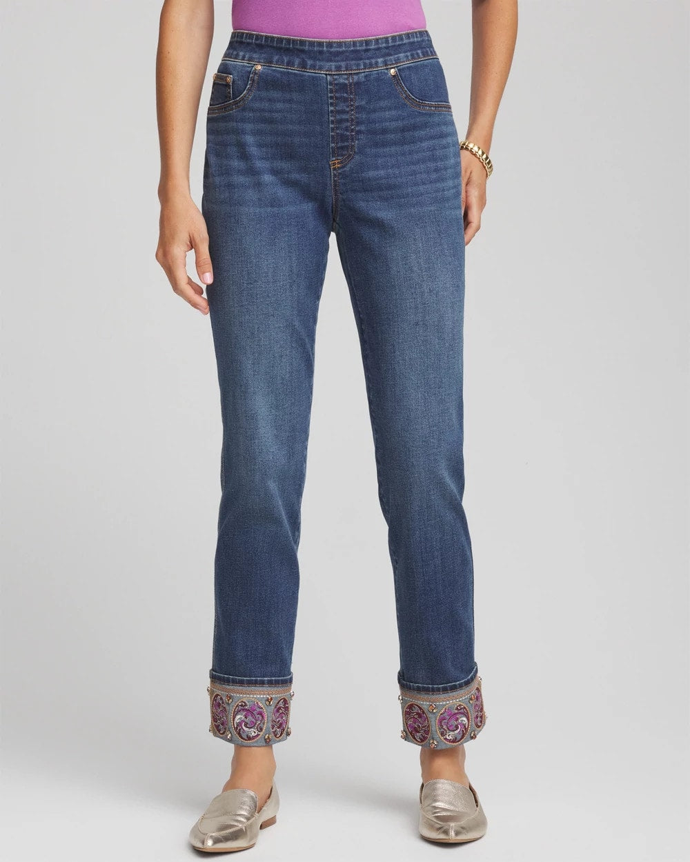 Petite Embellished Pull-On Slim Ankle Jeggings