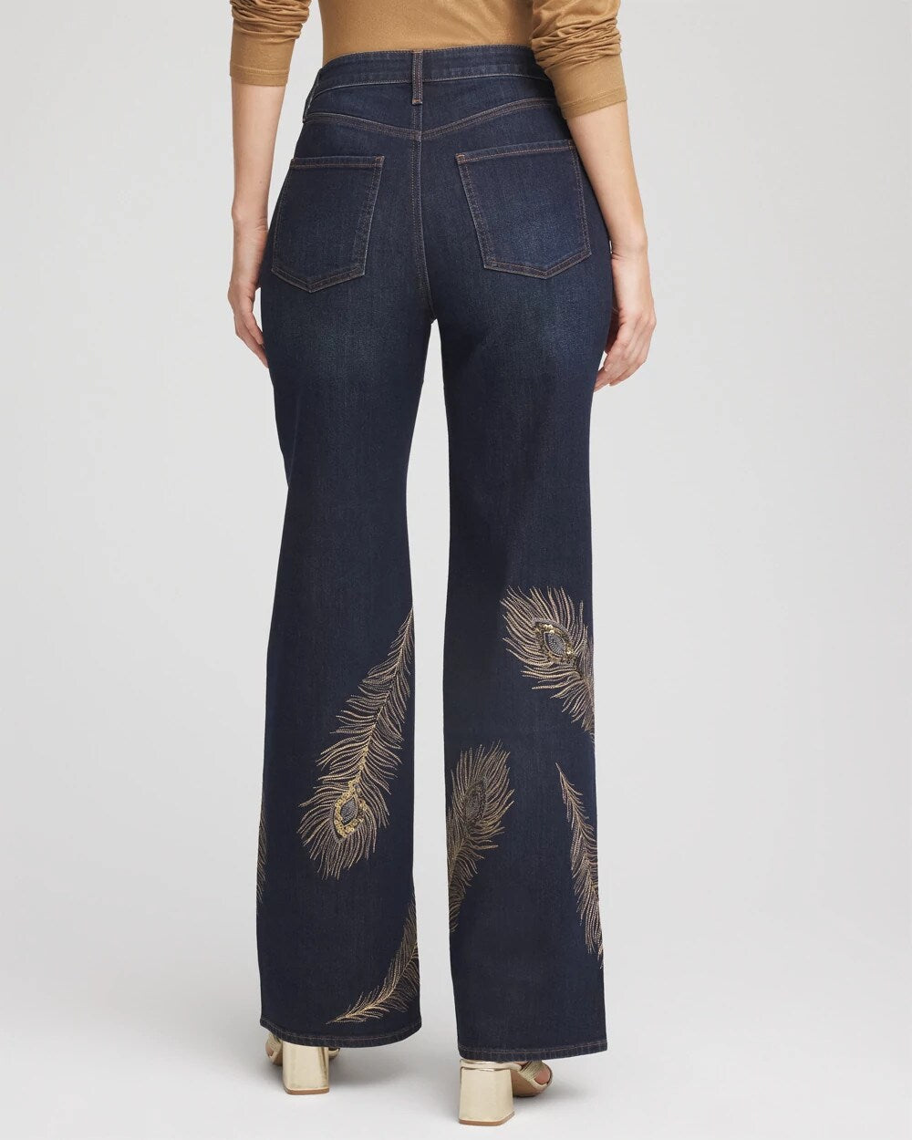 Petite Embellished High-Rise Wide-Leg Jeans