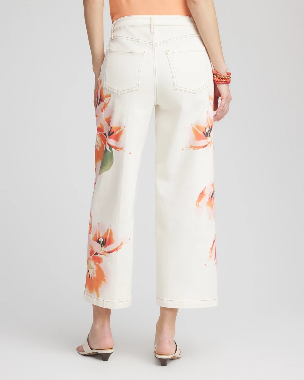 Petite Floral High-Rise Wide-Leg Cropped Jeans