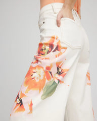 Petite Floral High-Rise Wide-Leg Cropped Jeans