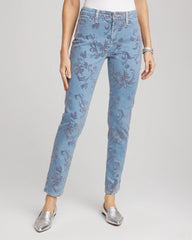Petite Girlfriend Slim Ankle Flocked Jeans