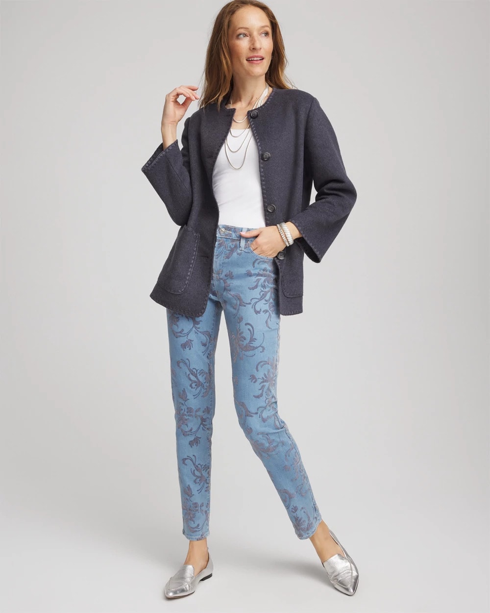 Petite Girlfriend Slim Ankle Flocked Jeans