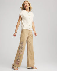 Petite Embroidered High-Rise Wide-Leg Jeans