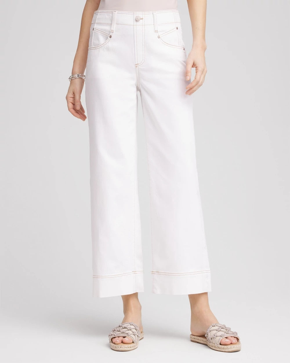 Petite No Stain Pull-On Wide Leg Cropped Jeans