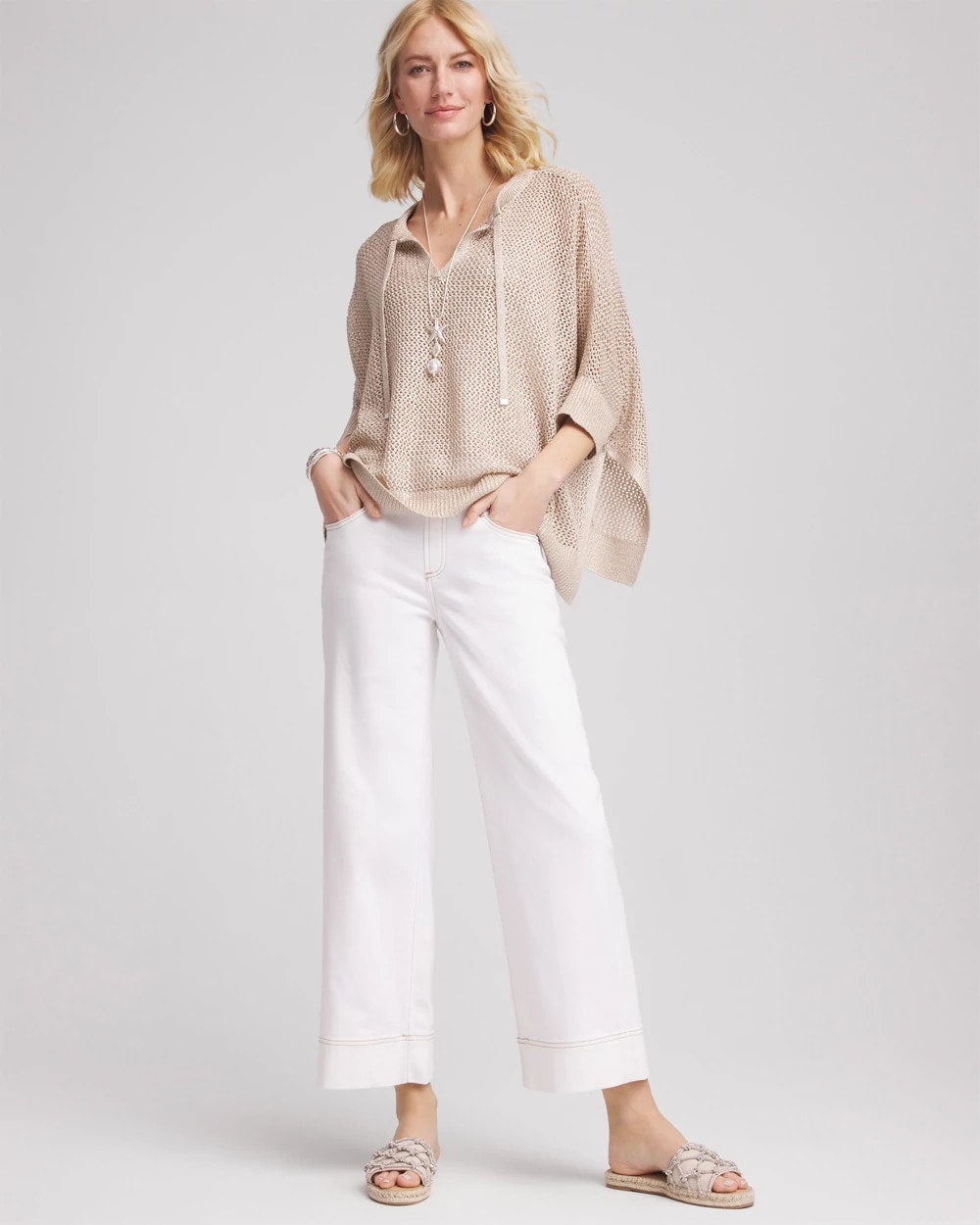 Petite No Stain Pull-On Wide Leg Cropped Jeans