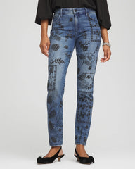 Petite Mixed-Media Girlfriend Slim Ankle Jeans