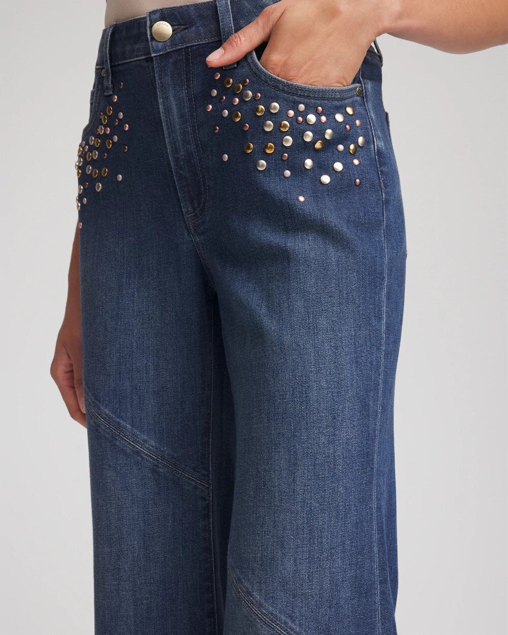Petite Embellished Frayed Flared-Leg Jeans