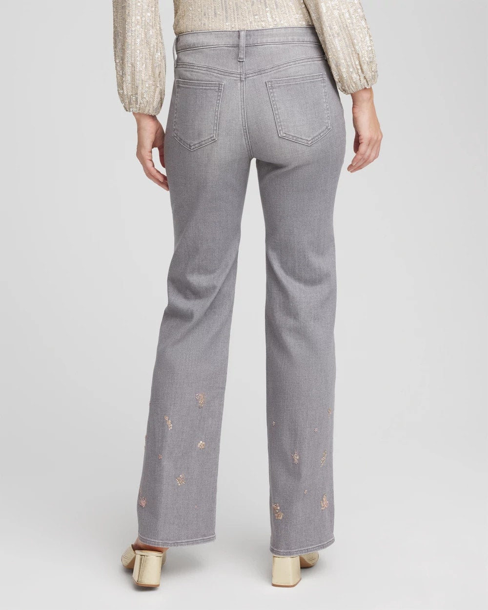 Petite Rose Gold Embroidered Girlfriend Flared Jeans
