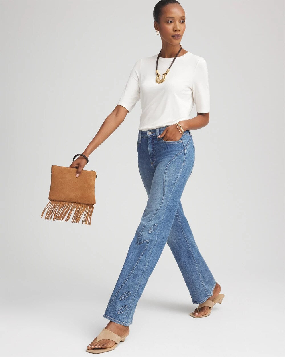 Petite Appliqué High-Rise Wide-Leg Jeans