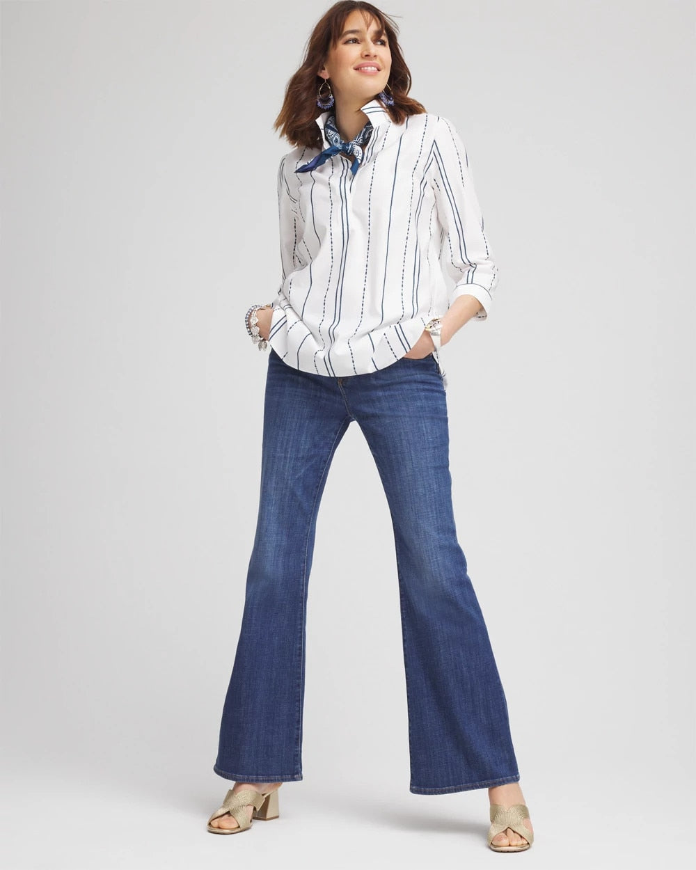 No Iron™ Striped Buttonback Stretch Tunic