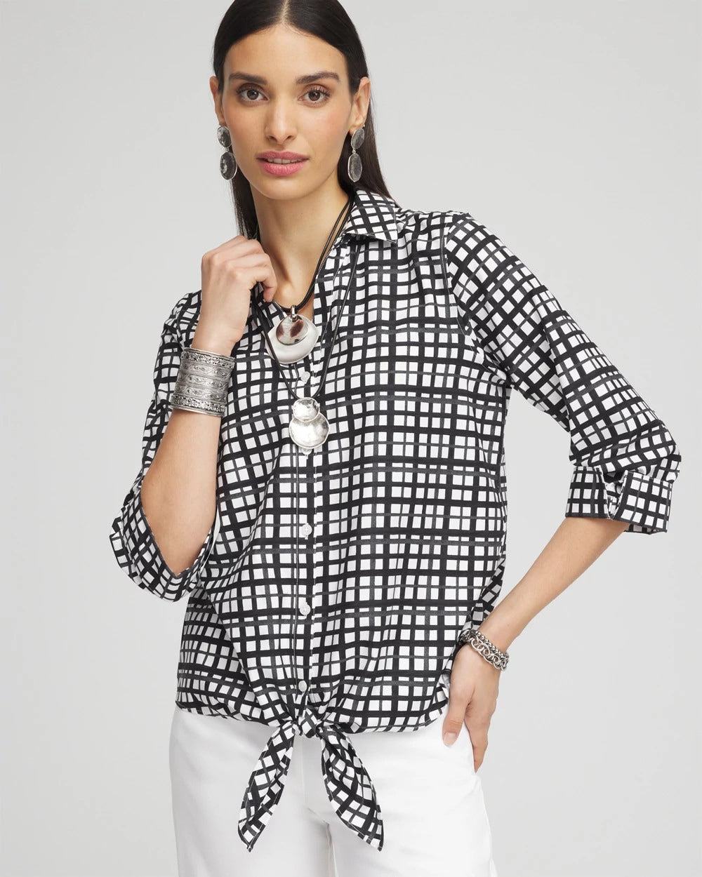 No Iron™ Plaid Tie-Front Top