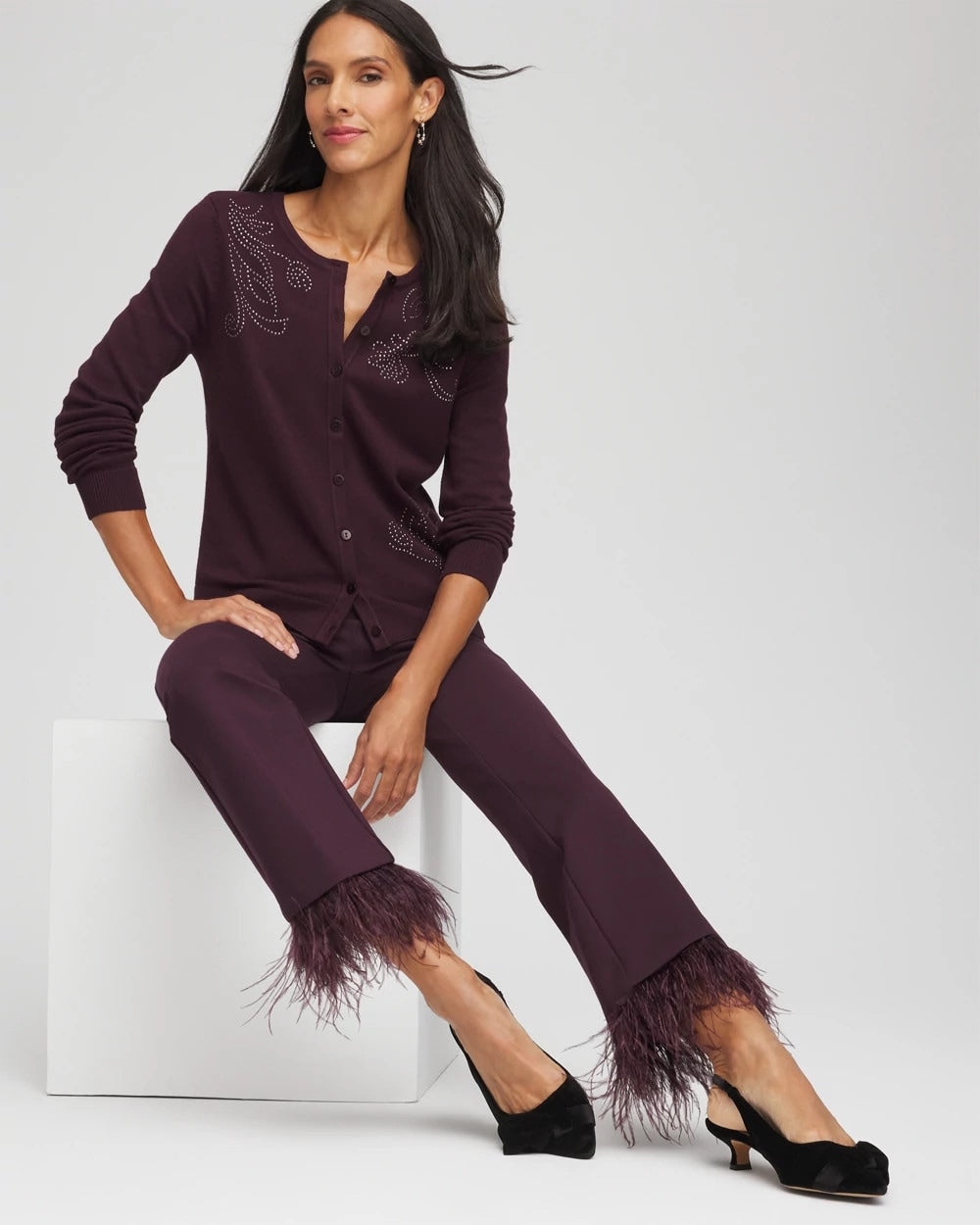 Juliet Feathered Flared Cropped Pants