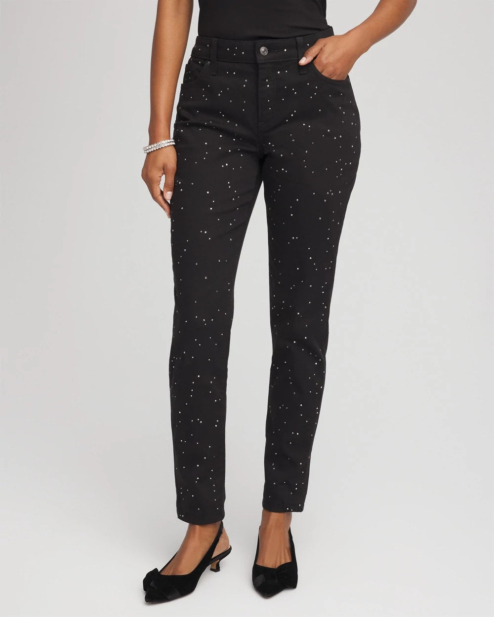 Stone Embellished Girlfriend Slim Ankle Jeans