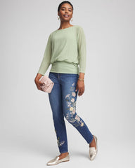 Appliqué Girlfriend Slim Ankle Jeans